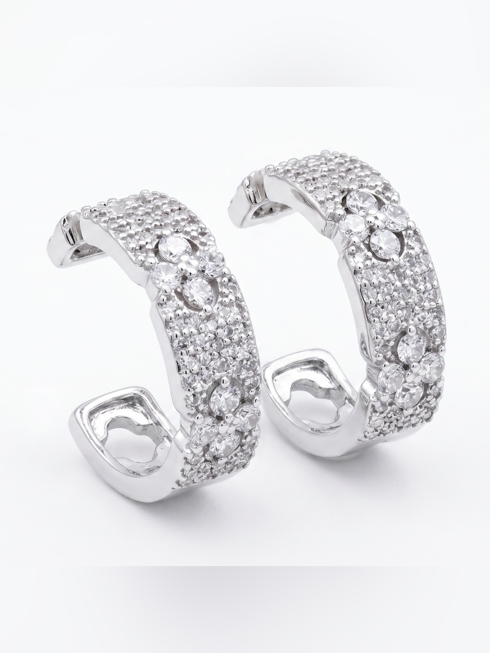 CZ SILVER FLORET HOOP EARRINGS